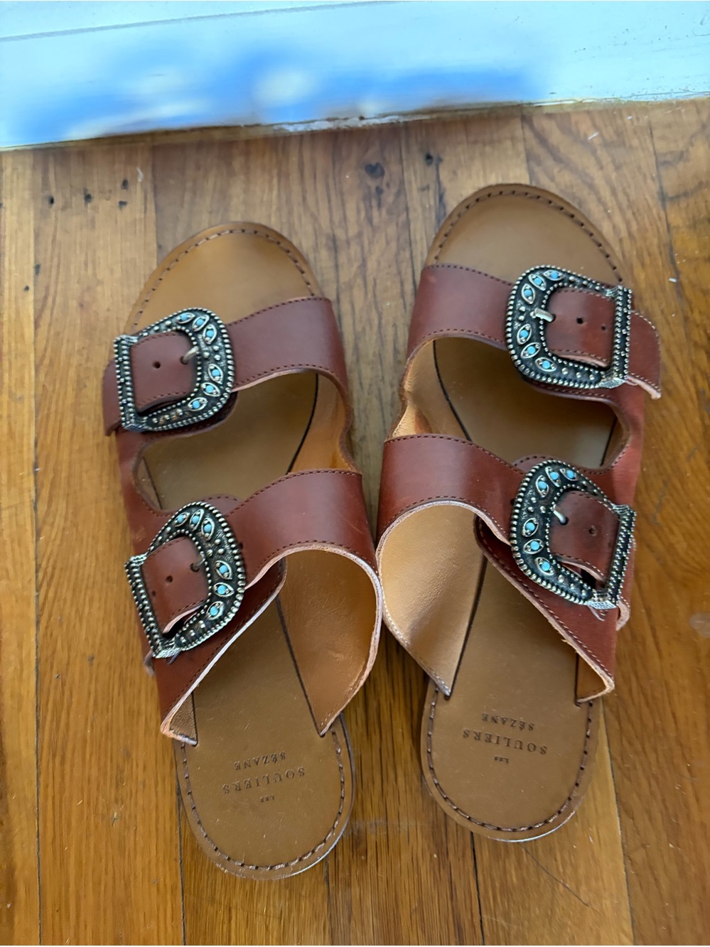 Sezane JADE LOW MULES 39 Turquoise-Accent Buckles